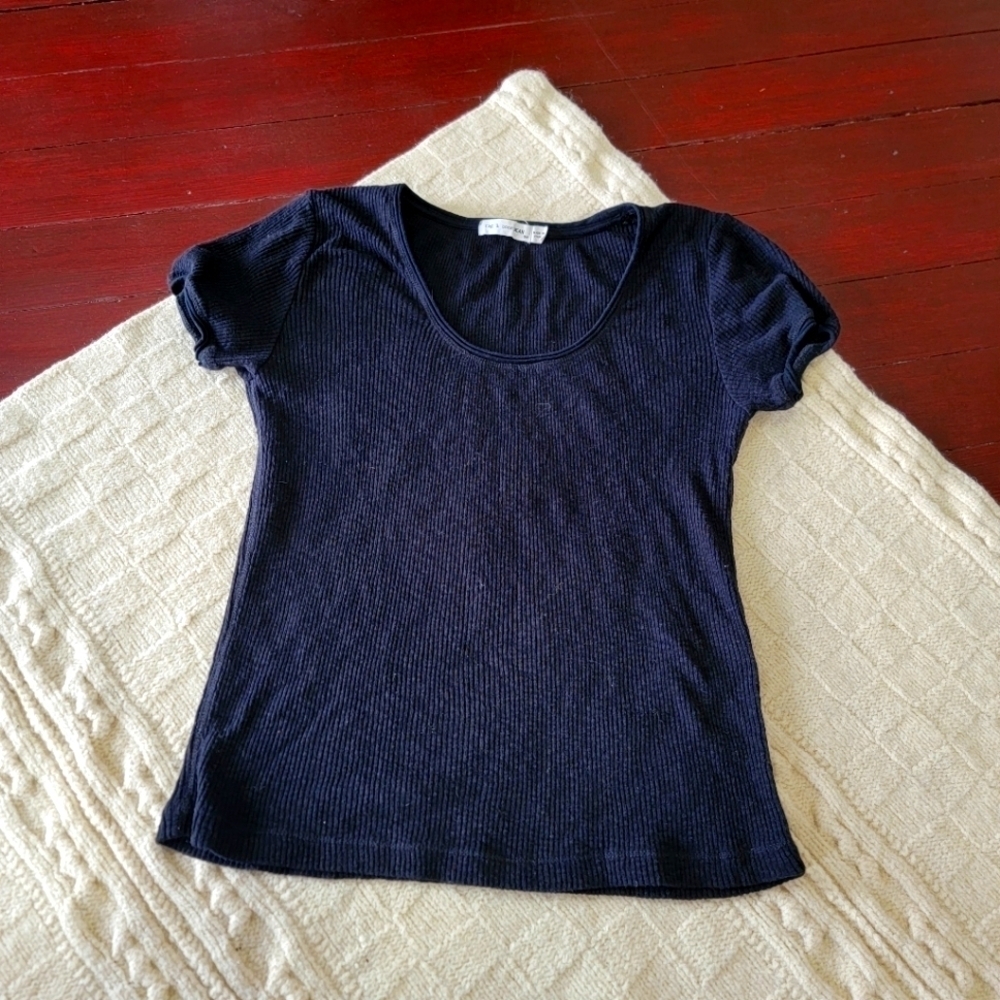 Rag and Bone Jeans Ribbed Puff Sleeve Scoop Neck T-shirt size S Black